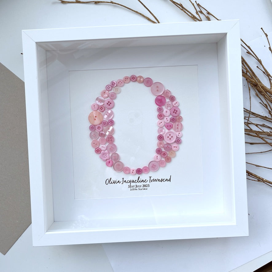 Stunning New Baby gift, a piece of Personalised Button Artwork - Christening, Baptism, Naming Ceremony!