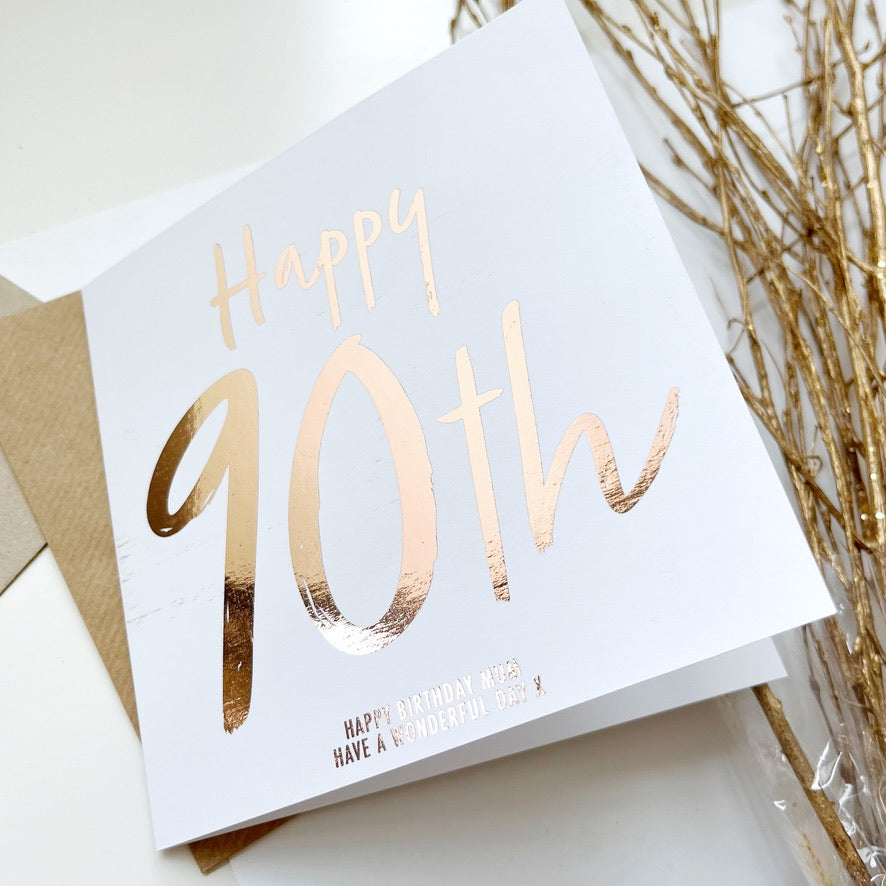 90th Foiled Birthday Card - Special personalised birthday card