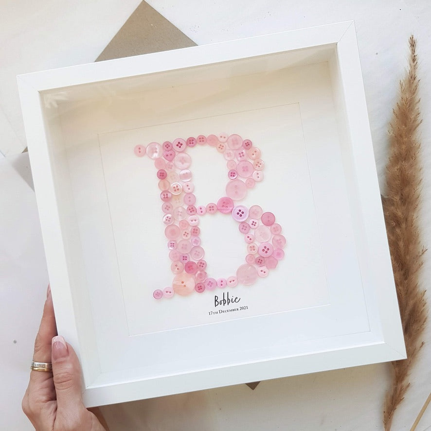 Stunning New Baby gift, a piece of Personalised Button Artwork - Christening, Baptism, Naming Ceremony!