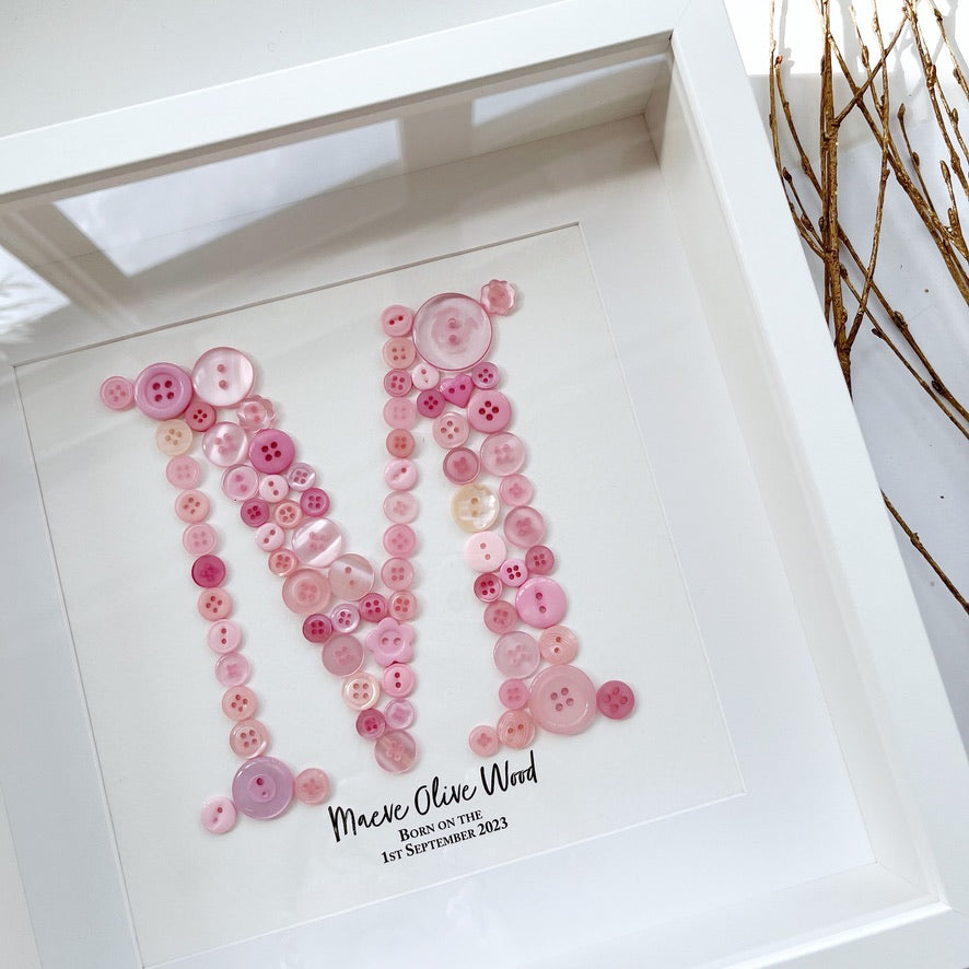 Stunning New Baby gift, a piece of Personalised Button Artwork - Christening, Baptism, Naming Ceremony!