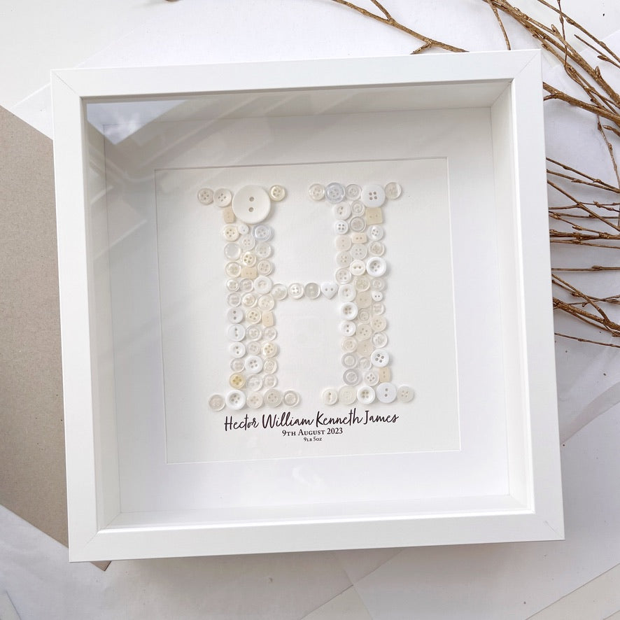 Stunning New Baby gift, a piece of Personalised Button Artwork - Christening, Baptism, Naming Ceremony!