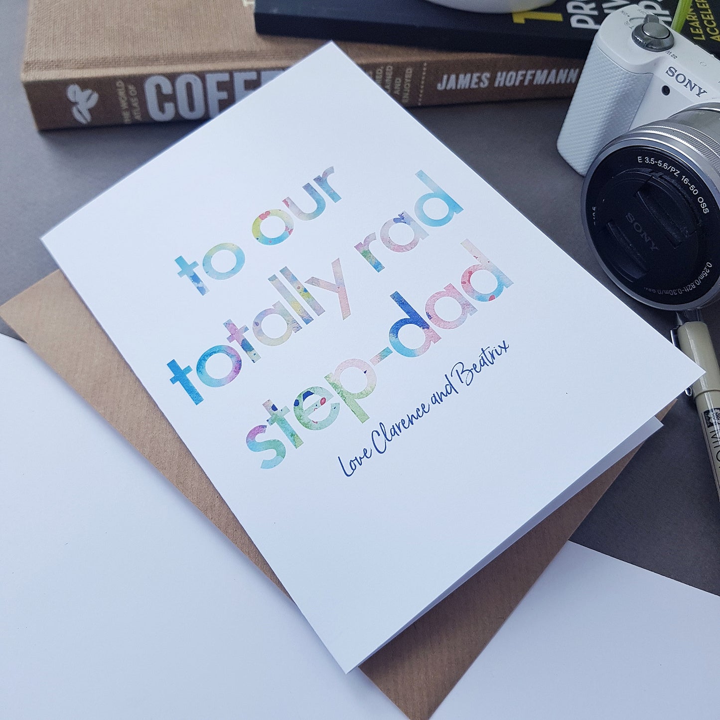 Birthday Card for your totally rad Step dad, personalised.