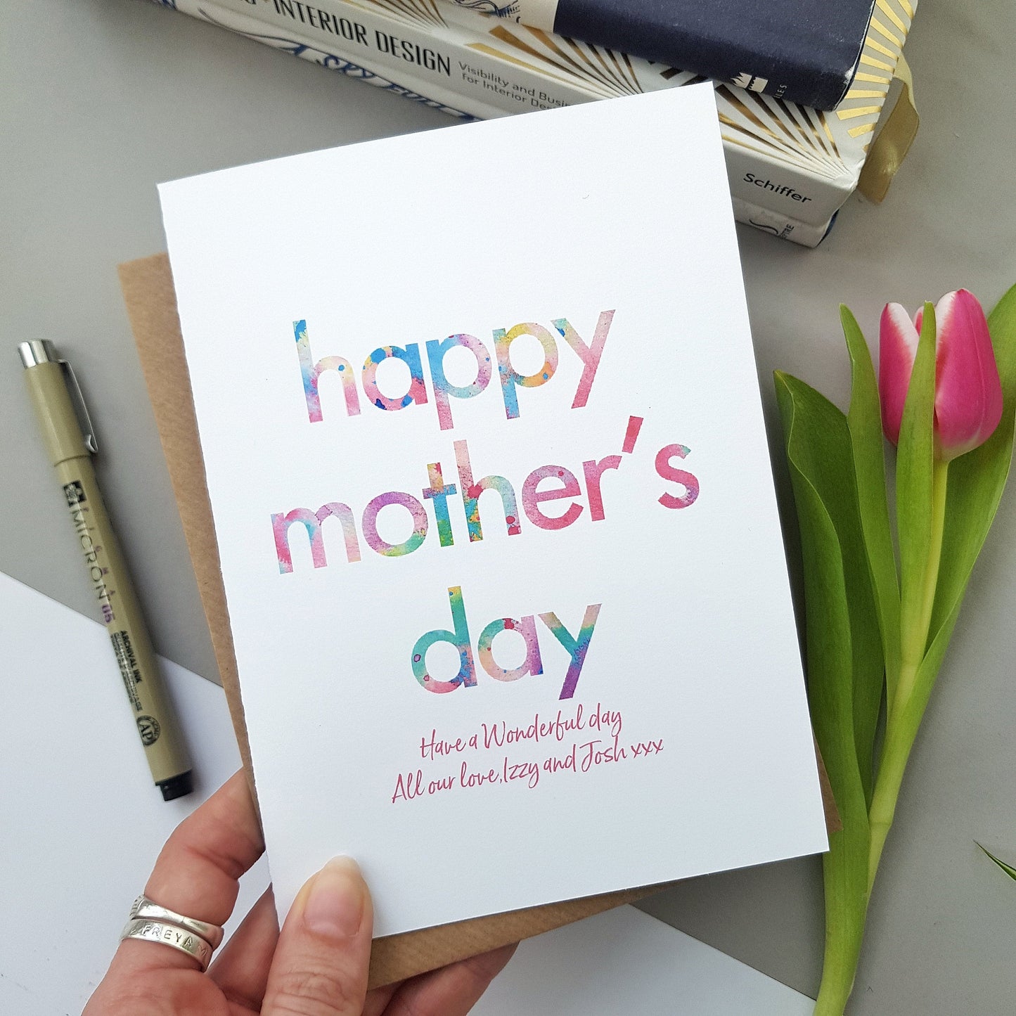 Personalised Mother's Day Card | Happy Mother's Day - card for mum, birthday, watercolour, typography
