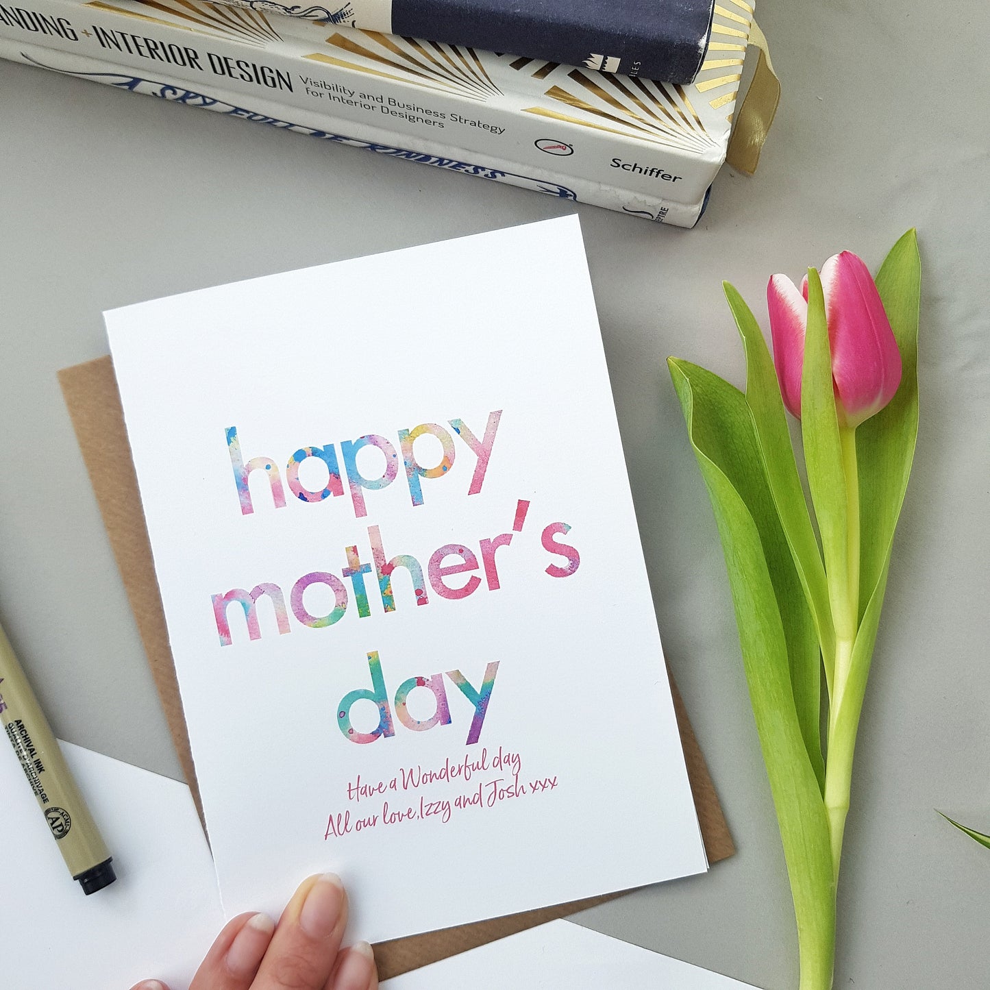 Personalised Mother's Day Card | Happy Mother's Day - card for mum, birthday, watercolour, typography